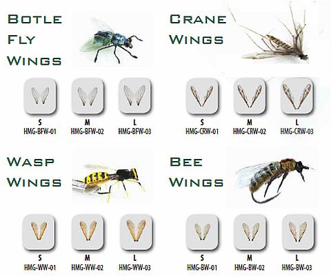 Realistic Terrestrial Fly Wings Bluebottle, Bee, Crane Fly, Wasp Details